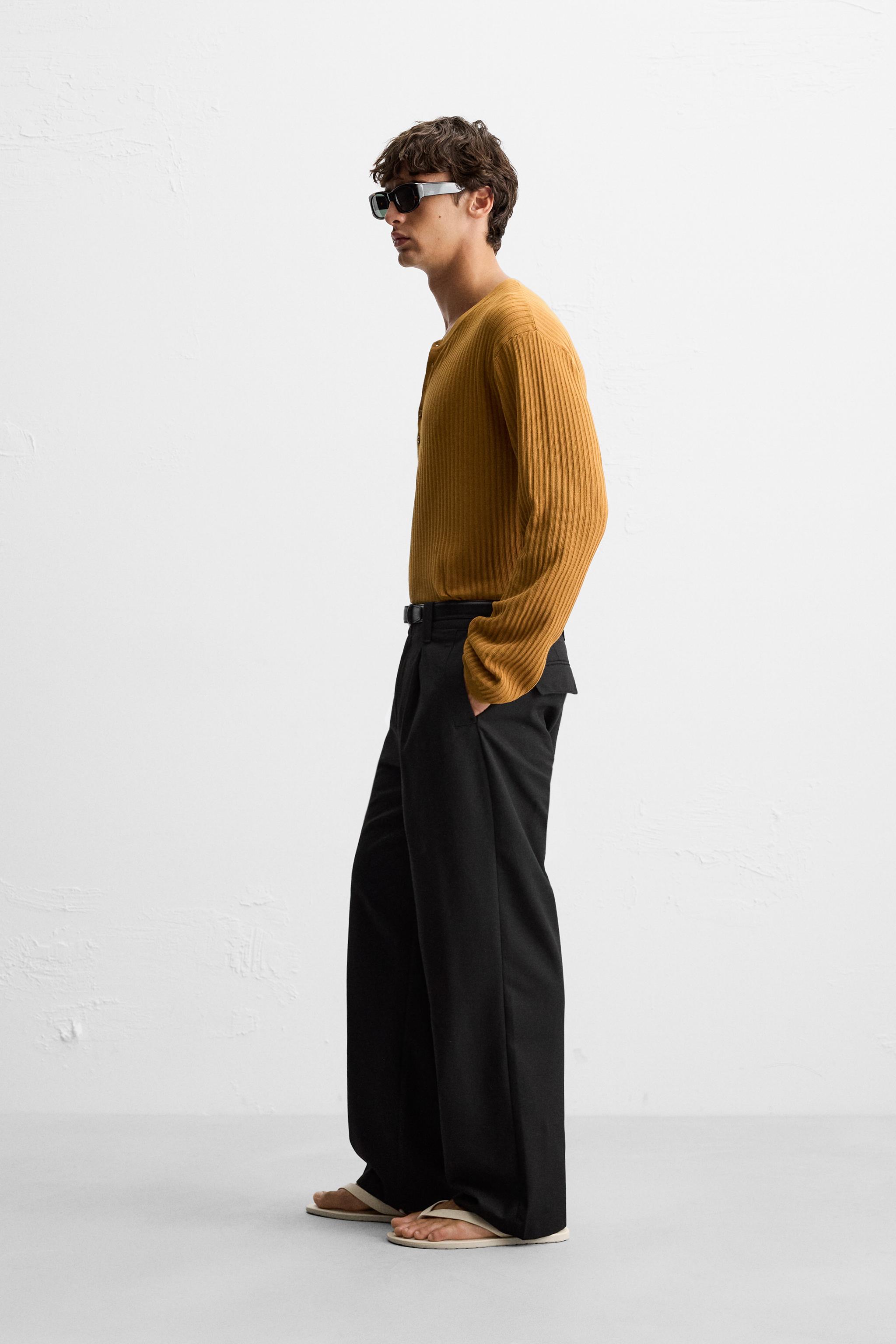 KNIT HENLEY COLLAR T-SHIRT